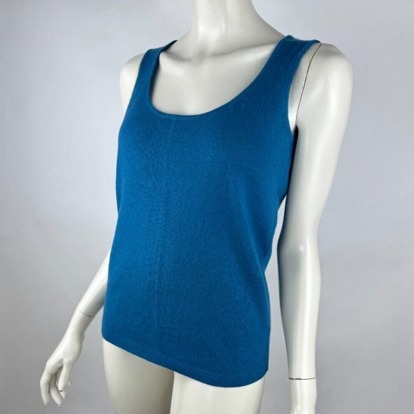 Neiman Marcus Cashmere‎ Tank Top Women M EUC Sleeveless Stretch Scoop Neck Blue - Picture 3 of 9
